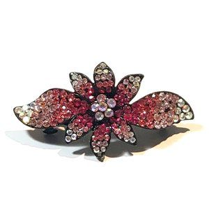 Crystal Flower Hair Barrette 3" Stunning Vintage bright Pink rhinestones